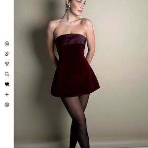 Strapless Velvet Mini Dress in Deep Burgundy